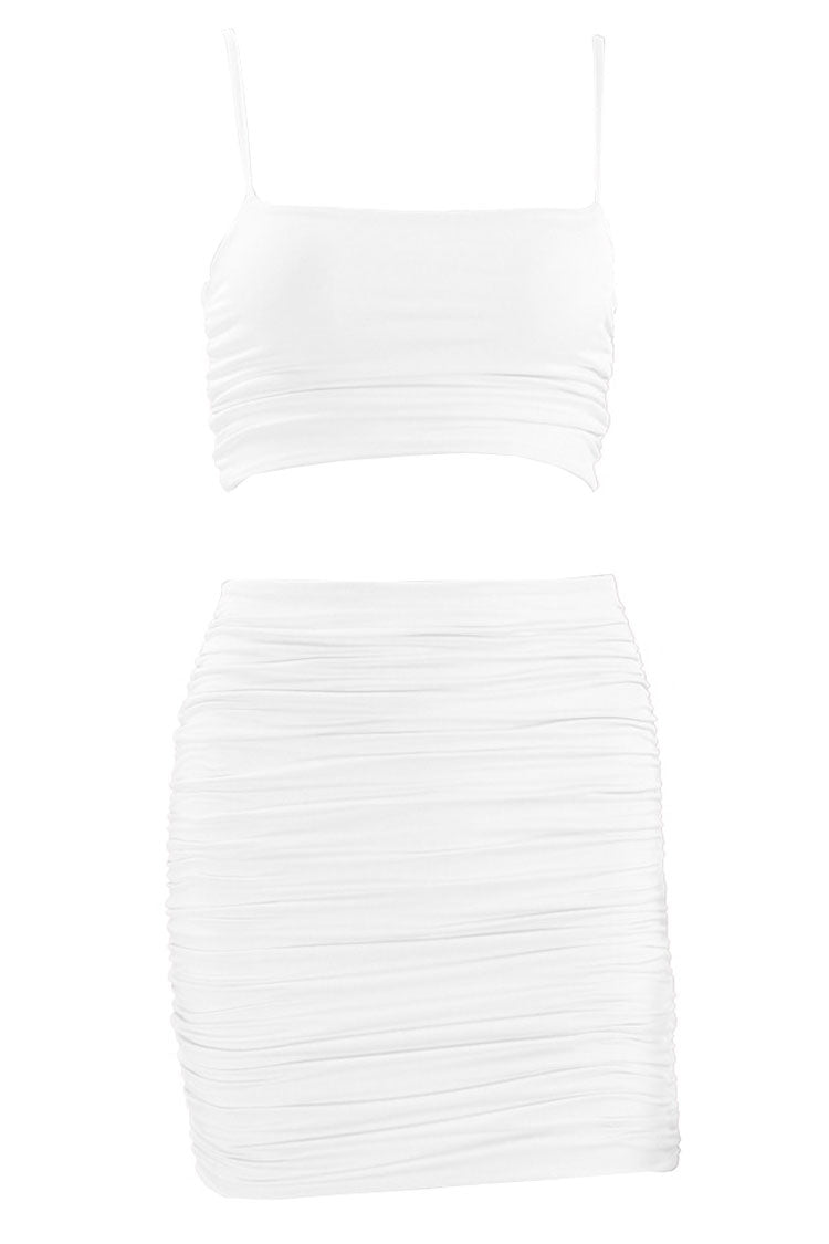 Vestido mini ajustado de dos piezas con cintura alta y fruncido de Night Out - Blanco