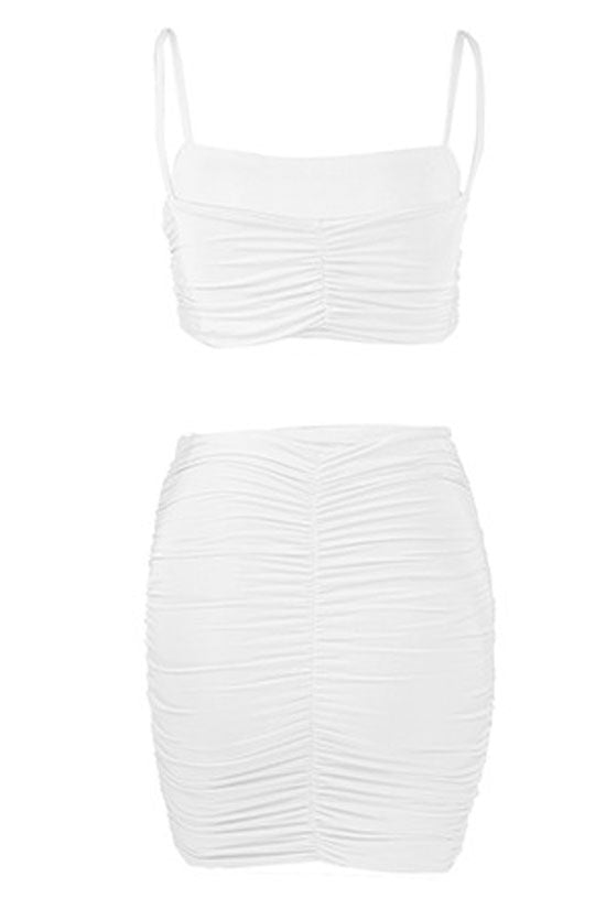 Vestido mini ajustado de dos piezas con cintura alta y fruncido de Night Out - Blanco