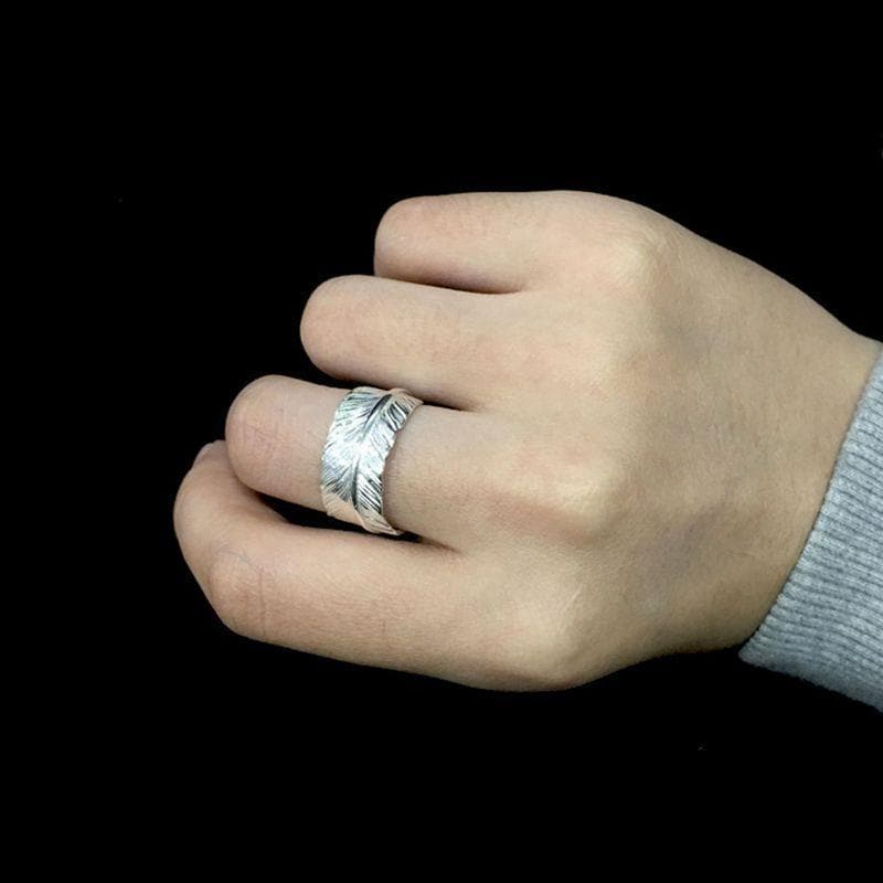 HANDMADE FEATHER SILVER RING