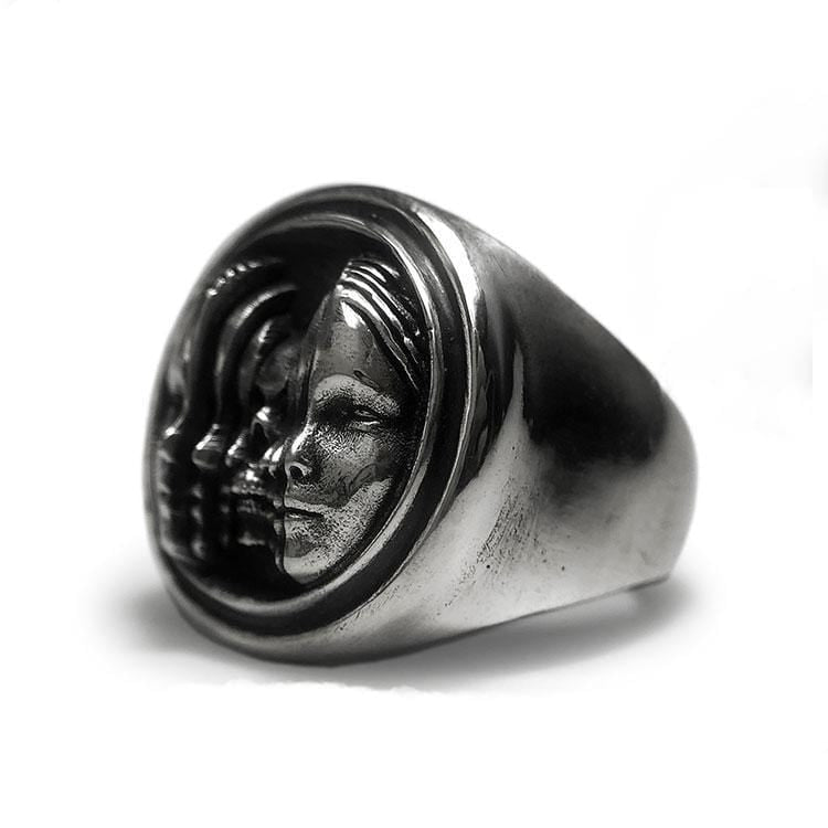 PERSONALISIERTER TOTENKOPF MIT MEHRFACHEM SCHÖNHEITSHAUTMASKE, SILBERRING