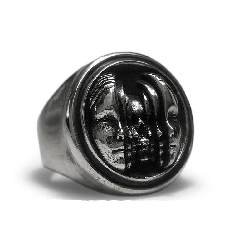 PERSONALISIERTER TOTENKOPF MIT MEHRFACHEM SCHÖNHEITSHAUTMASKE, SILBERRING