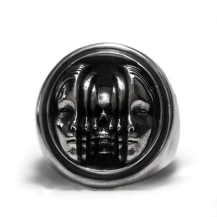 PERSONALISIERTER TOTENKOPF MIT MEHRFACHEM SCHÖNHEITSHAUTMASKE, SILBERRING