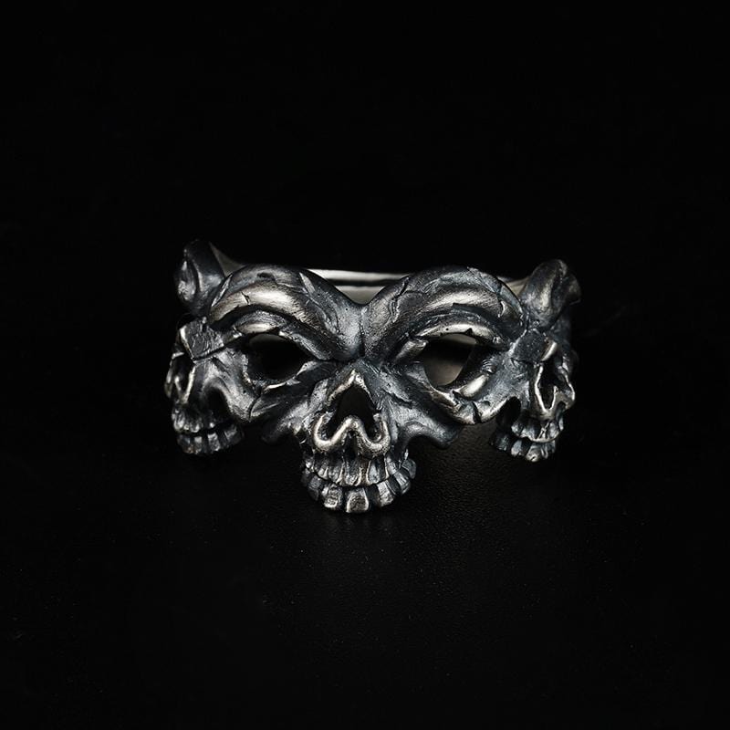 HANDMADE THREE SKULL TURQUOISE SILVER RING