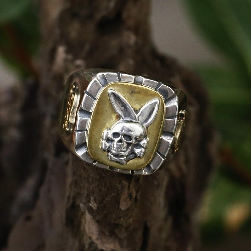 VINTAGE SKULL RABBIT SILVER RING