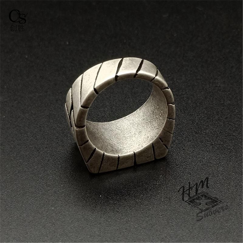 GEOMETRIC SQUARE STRIPED STAINLESS STEEL RING