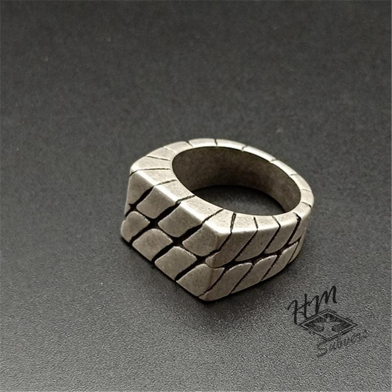 GEOMETRIC SQUARE STRIPED STAINLESS STEEL RING