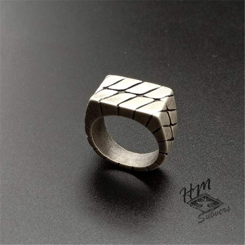 GEOMETRIC SQUARE STRIPED STAINLESS STEEL RING