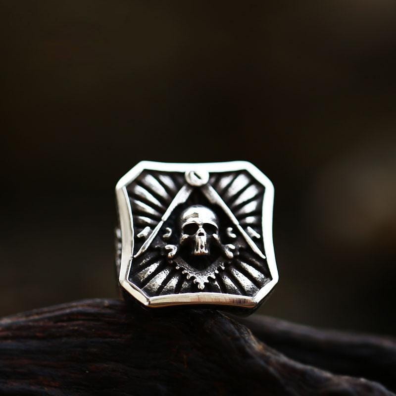 VINTAGE FREIMAURER-TOTENKOPF-RING AUS EDELSTAHL