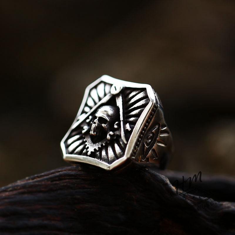 VINTAGE FREIMAURER-TOTENKOPF-RING AUS EDELSTAHL