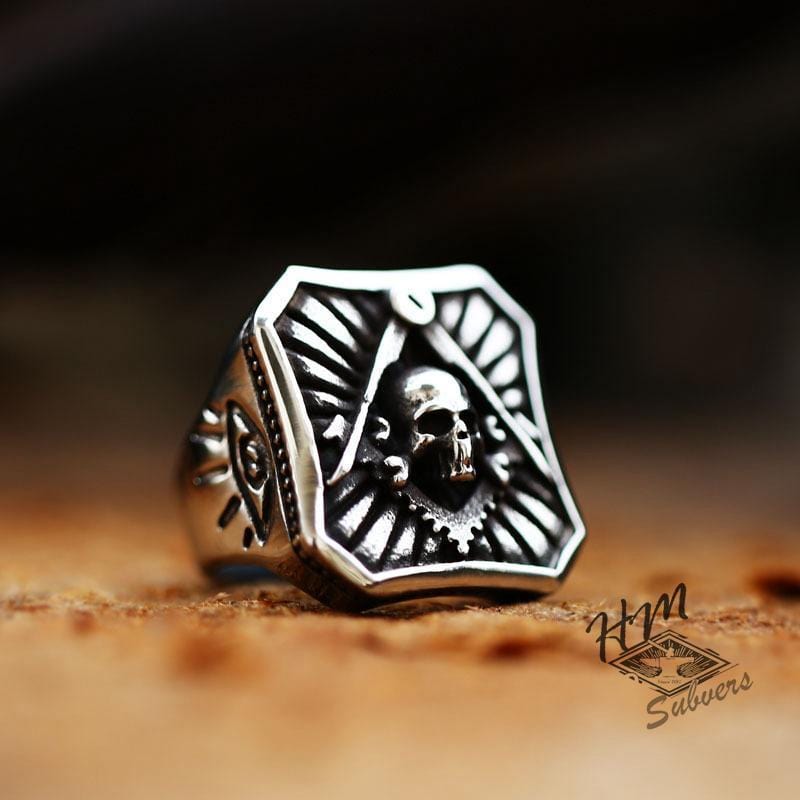 VINTAGE FREIMAURER-TOTENKOPF-RING AUS EDELSTAHL