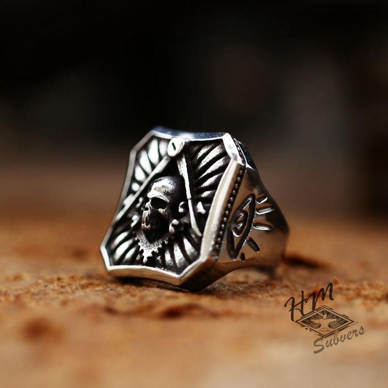 VINTAGE FREIMAURER-TOTENKOPF-RING AUS EDELSTAHL