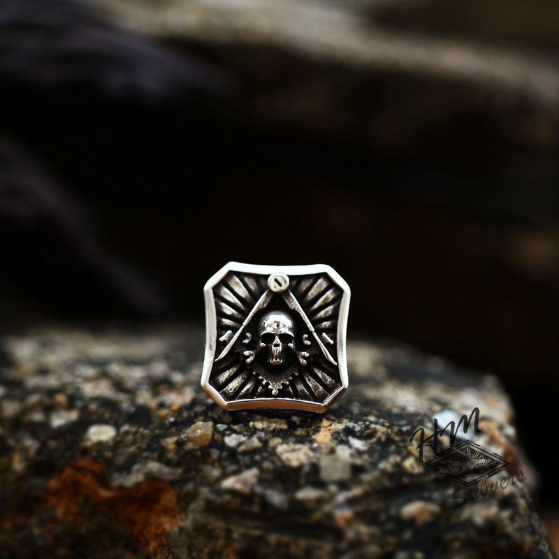 VINTAGE FREIMAURER-TOTENKOPF-RING AUS EDELSTAHL