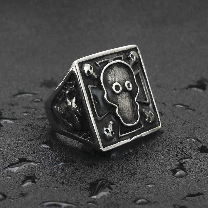 VINTAGE SKULL FACE SQUARE STAINLESS STEEL RING