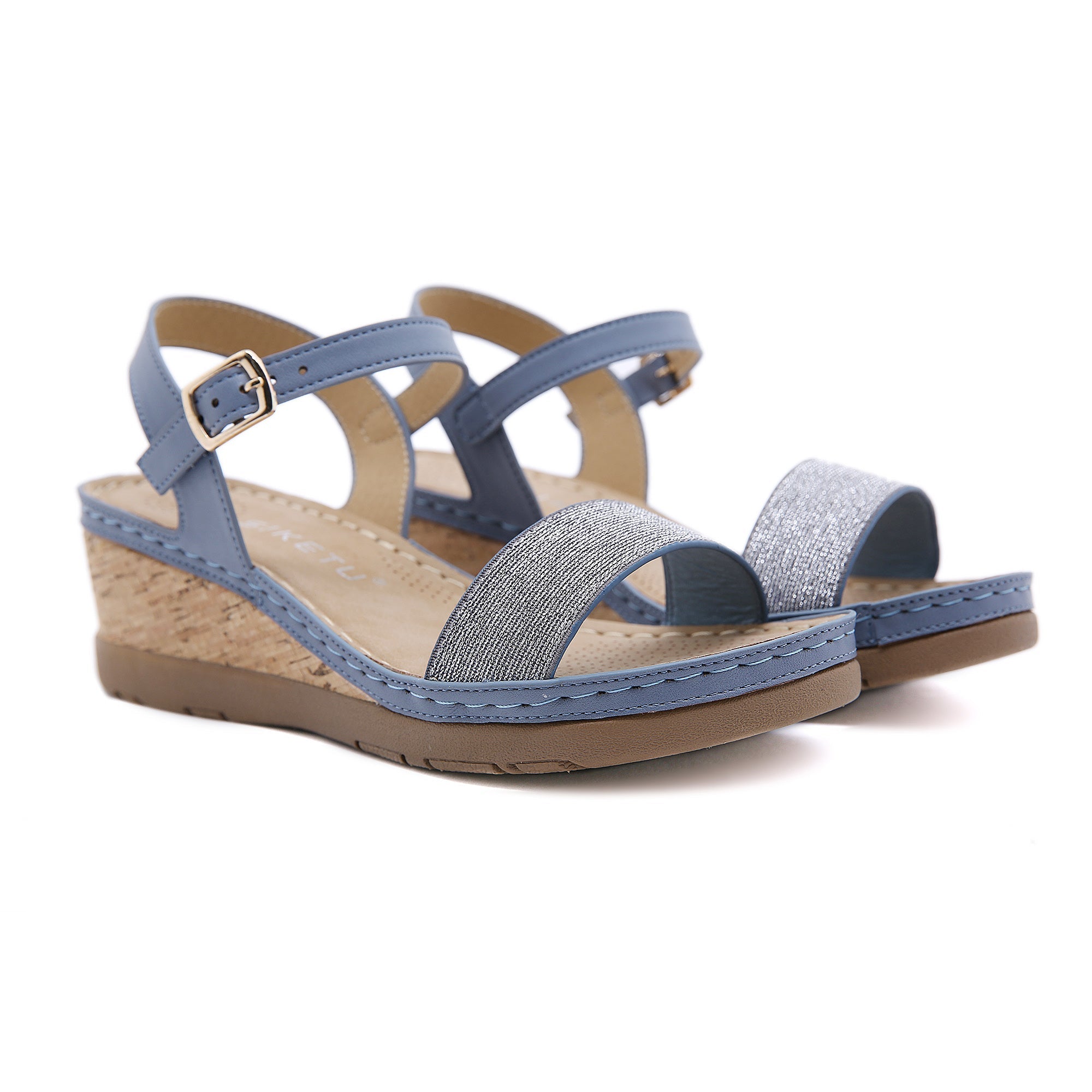 SIKETU | SLINGBACK MIT OFFENER ZEHENSCHEIBE UND KEIL - BLAU 