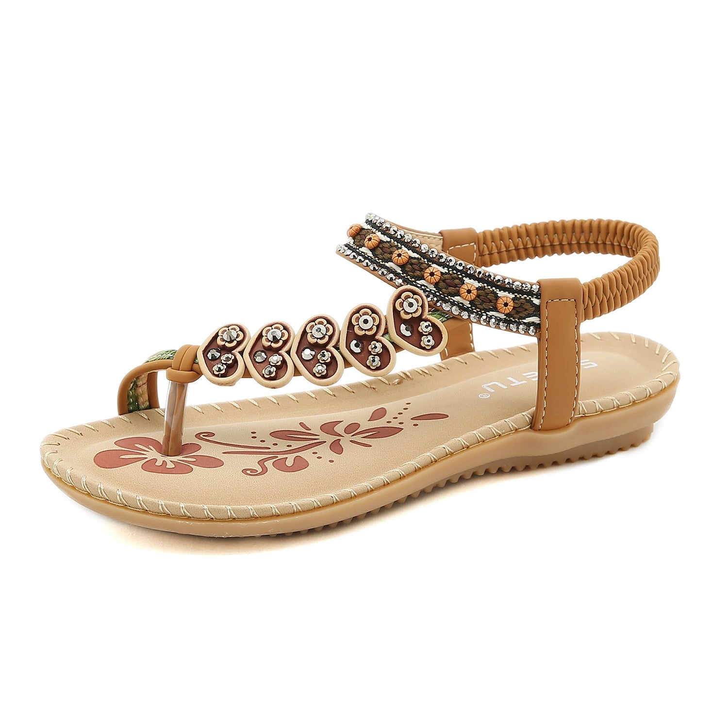 Tan Heart Trimed Boho Sandals - SIKETU