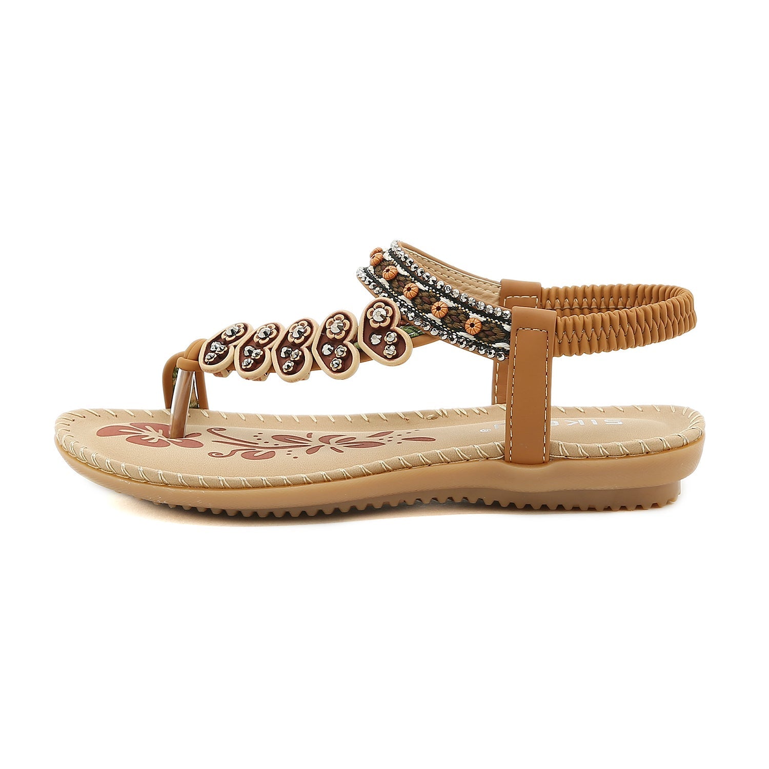 Hellbraune Boho-Sandalen mit Herzbesatz - SIKETU 