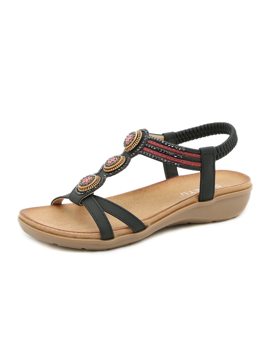 Rhinestone Double Cross Strap Sandals  - SIKETU