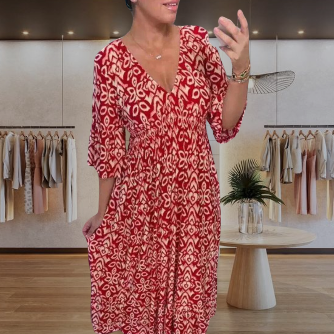 Luna | Vestido veraniego fluido con escote en V y estampado floral para un encanto sin esfuerzo