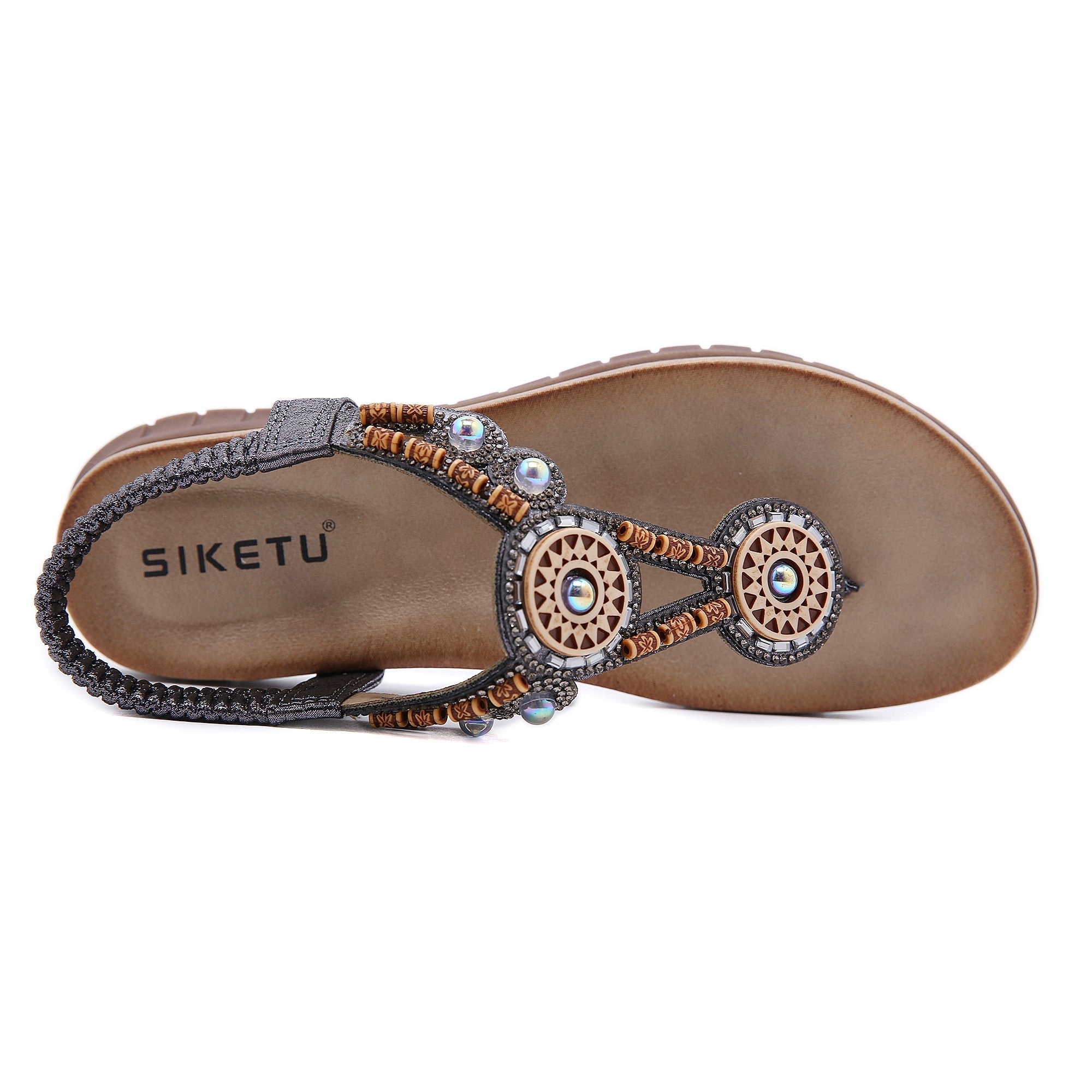 SIKETU | BEADED BOHO APPLIQUE T-STRAP THONG - GUN