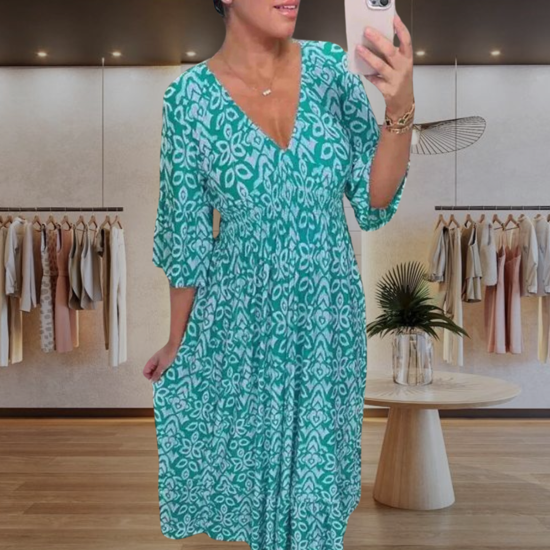 Luna | Vestido veraniego fluido con escote en V y estampado floral para un encanto sin esfuerzo