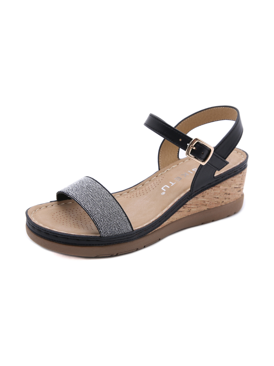 SIKETU | OPEN TOE WEDGE SLINGBACK - BLACK