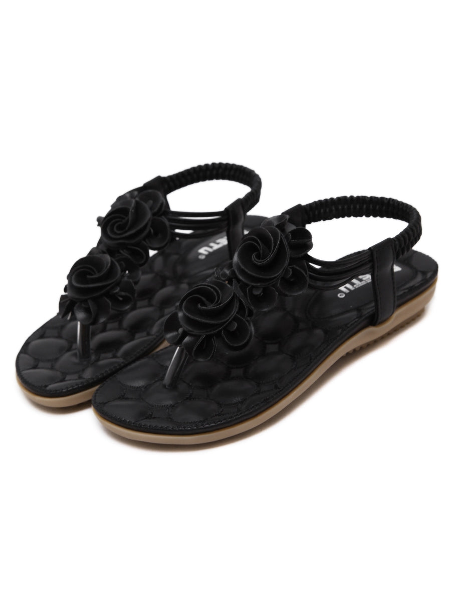 SIKETU | Schwarze Sandalen mit Rosetten 