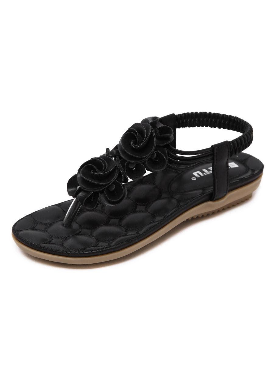 SIKETU | Schwarze Sandalen mit Rosetten 