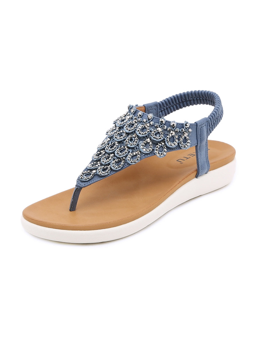 SIKETU | BLUE V-STRAP RHINESTONE SANDAL