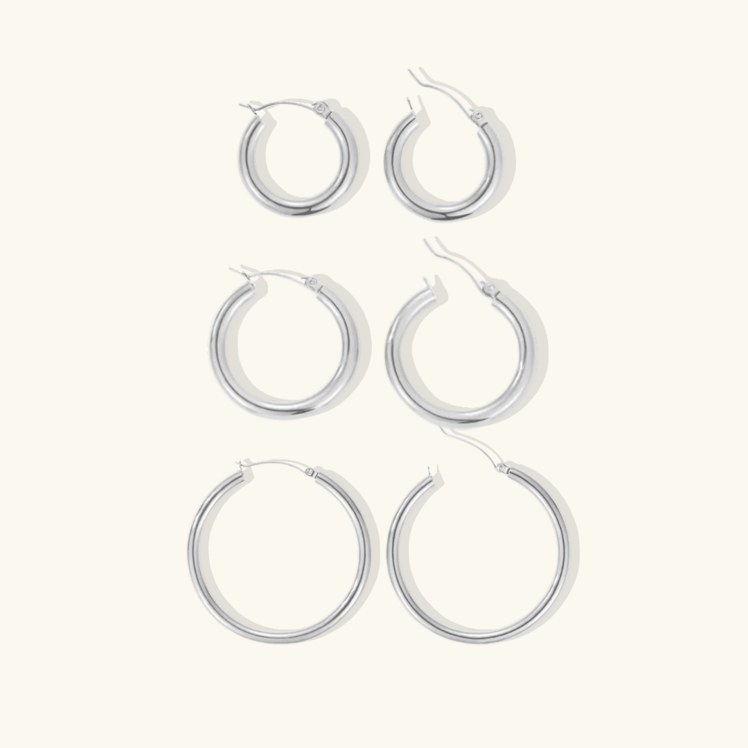 Conjunto de pendientes de aro clásicos
