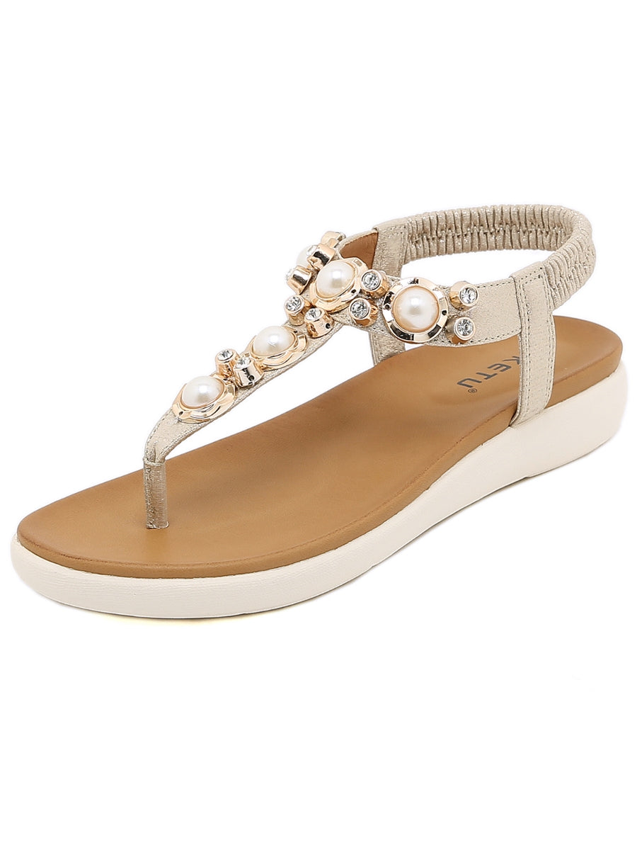 SIKETU | GOLD V-STRAP PEARL SANDAL