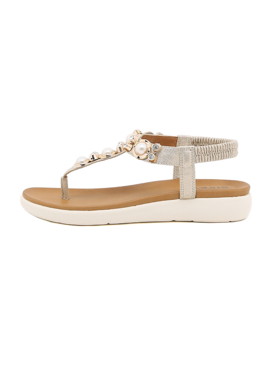 SIKETU | GOLD V-STRAP PEARL SANDAL