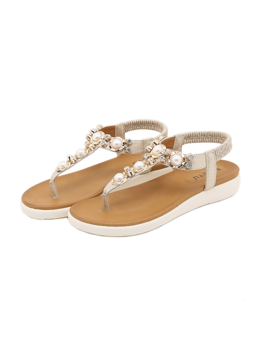 SIKETU | GOLD V-STRAP PEARL SANDAL