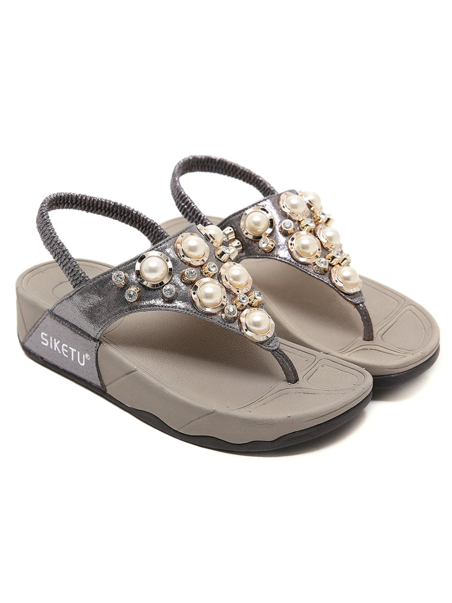 SIKETU | SLINGBACK IN METALLISCHEM GRAU MIT PERLENAKZENT