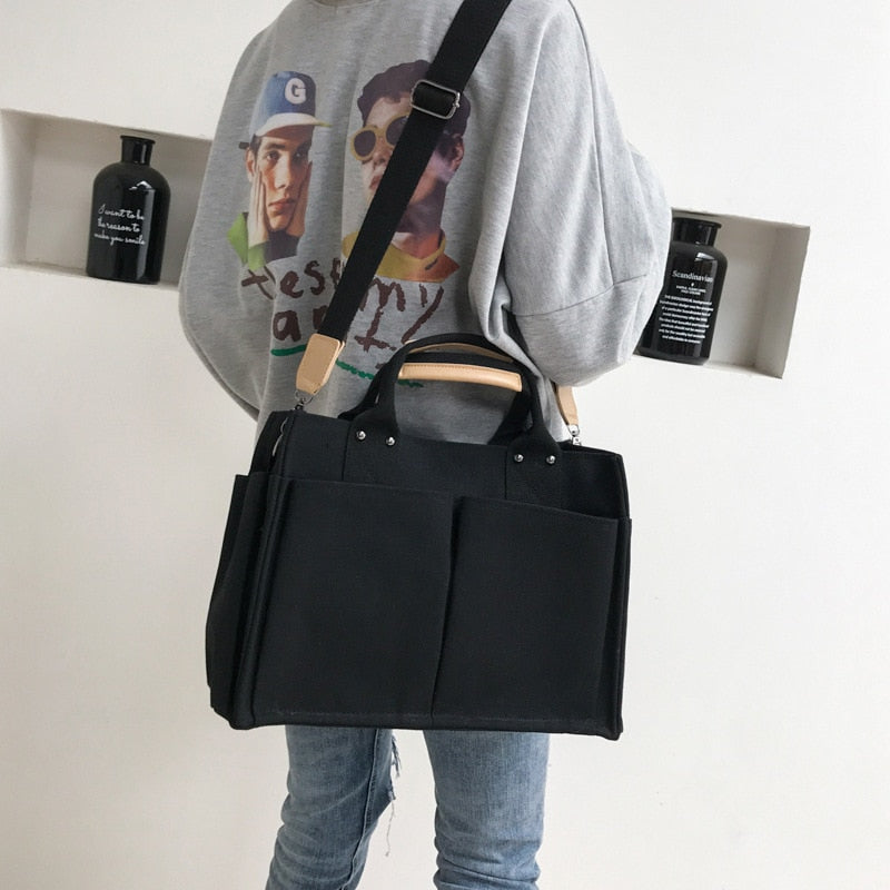 Canvas Multi-Pocket Tote Bag