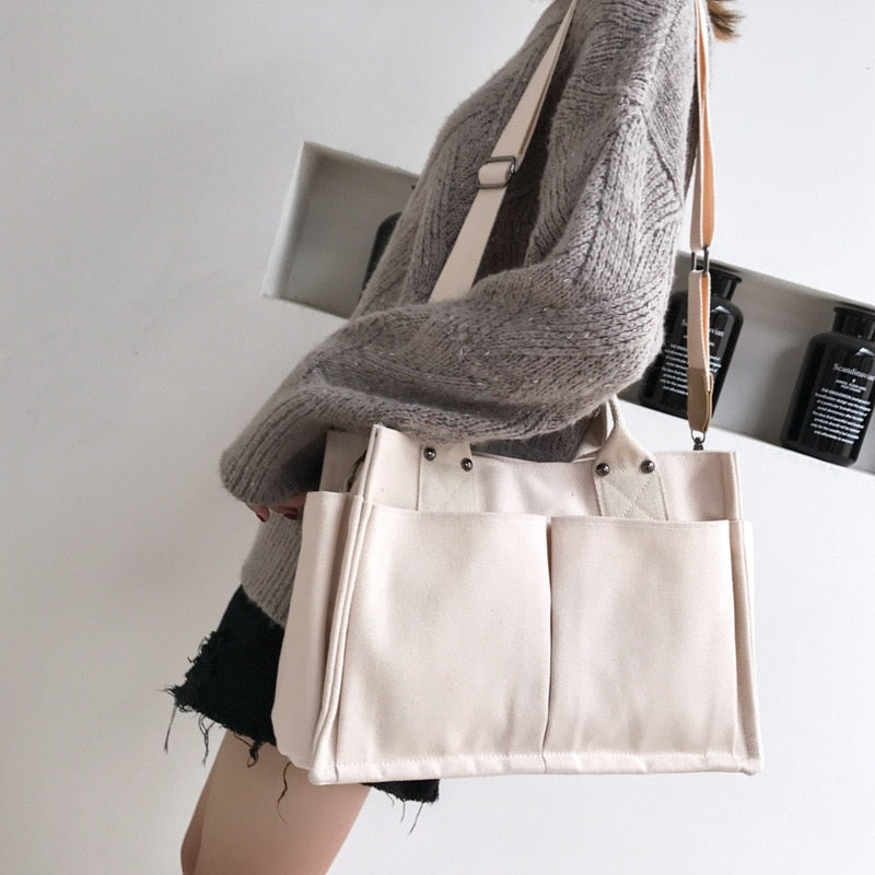 Canvas Multi-Pocket Tote Bag