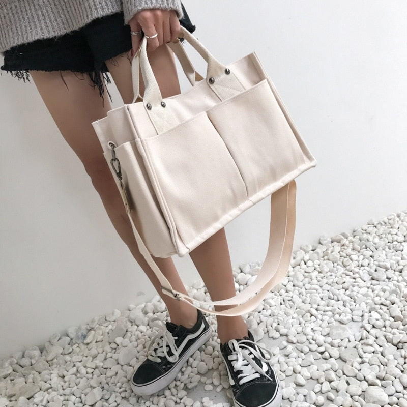 Canvas Multi-Pocket Tote Bag