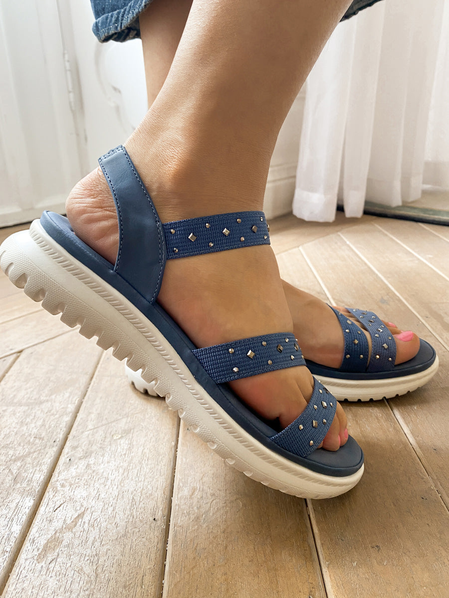 SIKETU | Studded Strap Rubber Sole Strappy Sandals - Navy