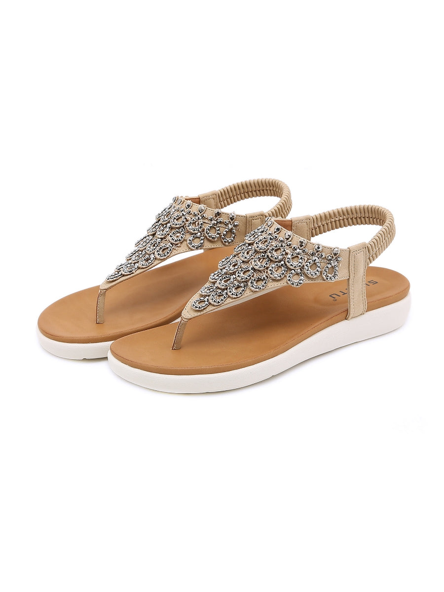 SIKETU | KHAKI V-STRAP RHINESTONE SANDAL