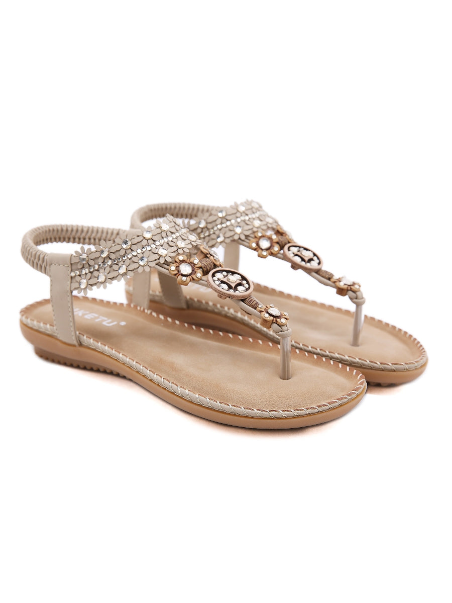 SIKETU | KHAKI FLORAL-ACCENT RHINESTONE SANDAL