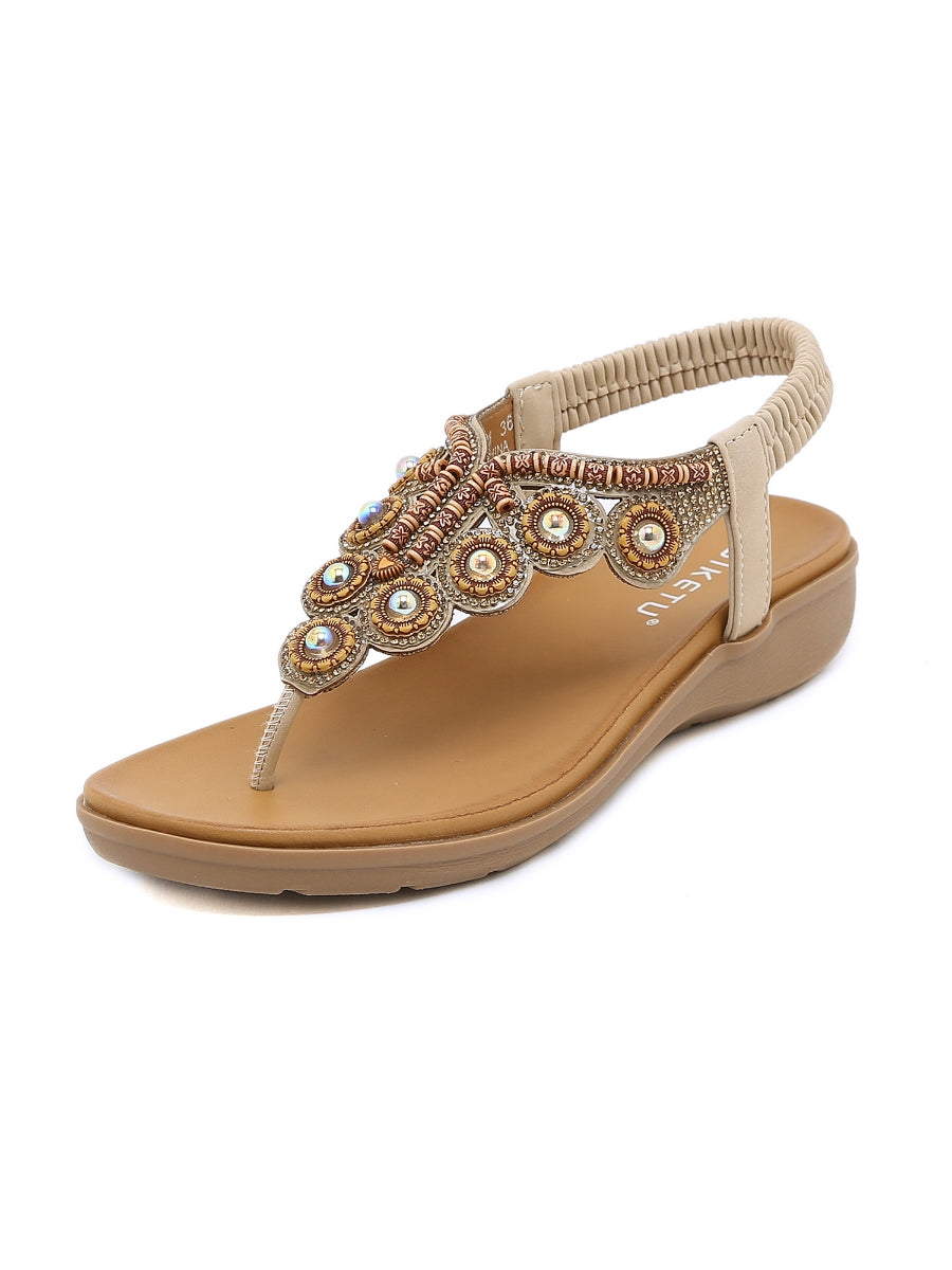 SIKETU | VINTAGE-SANDALEN MIT STRASS-RIEMEN UND V-RIEMEN 