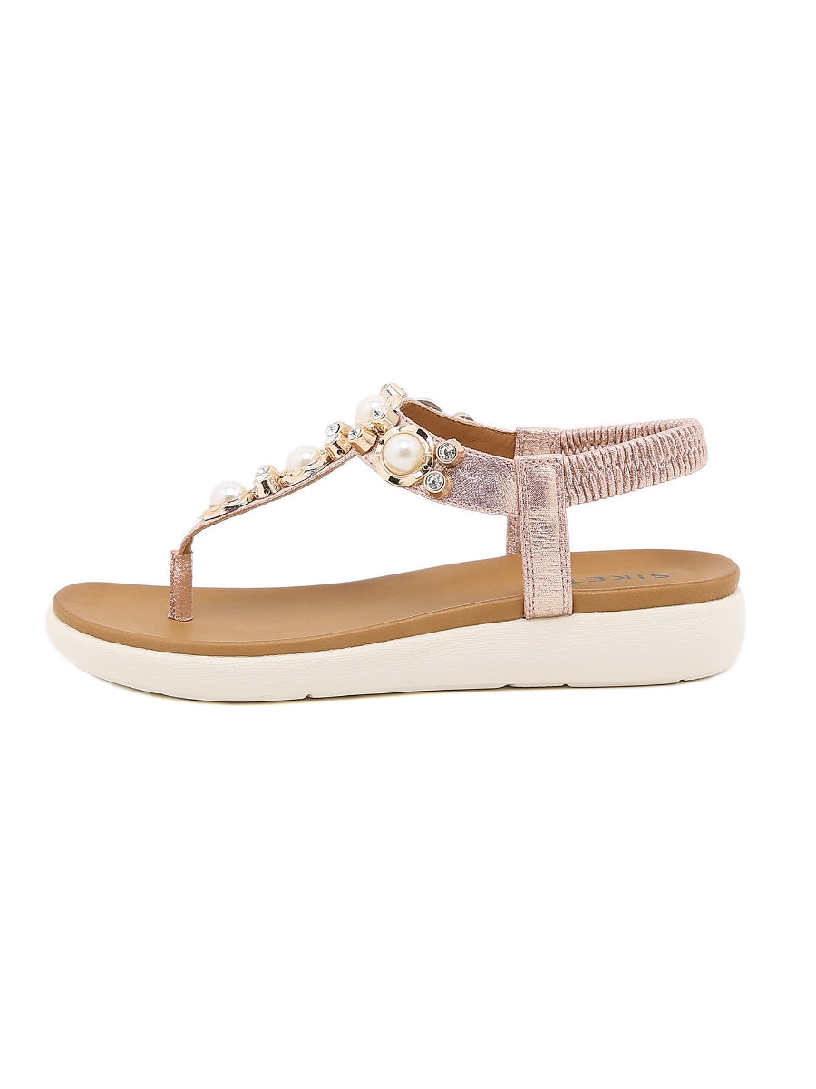 SIKETU | ROSEGOLD V-STRAP PEARL SANDAL