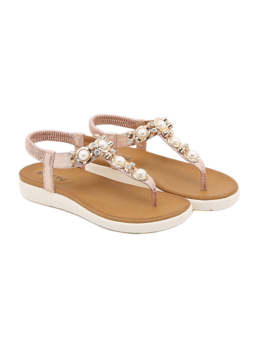 SIKETU | ROSEGOLD V-STRAP PEARL SANDAL