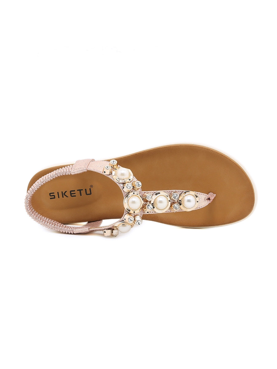 SIKETU | ROSEGOLD V-STRAP PEARL SANDAL