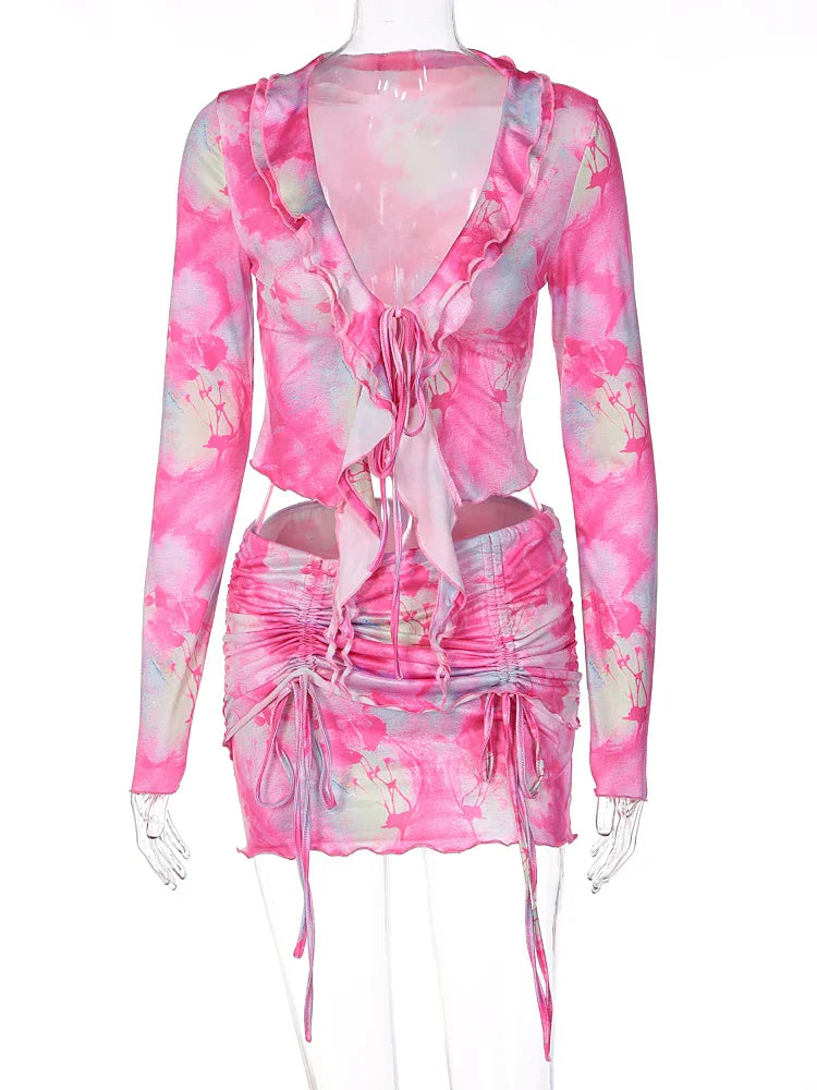 Conjunto de 2 piezas con estampado tie dye para mujer de Hugcitar