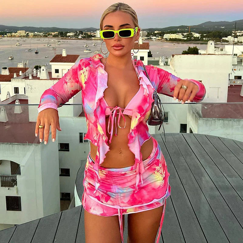 Conjunto de 2 piezas con estampado tie dye para mujer de Hugcitar
