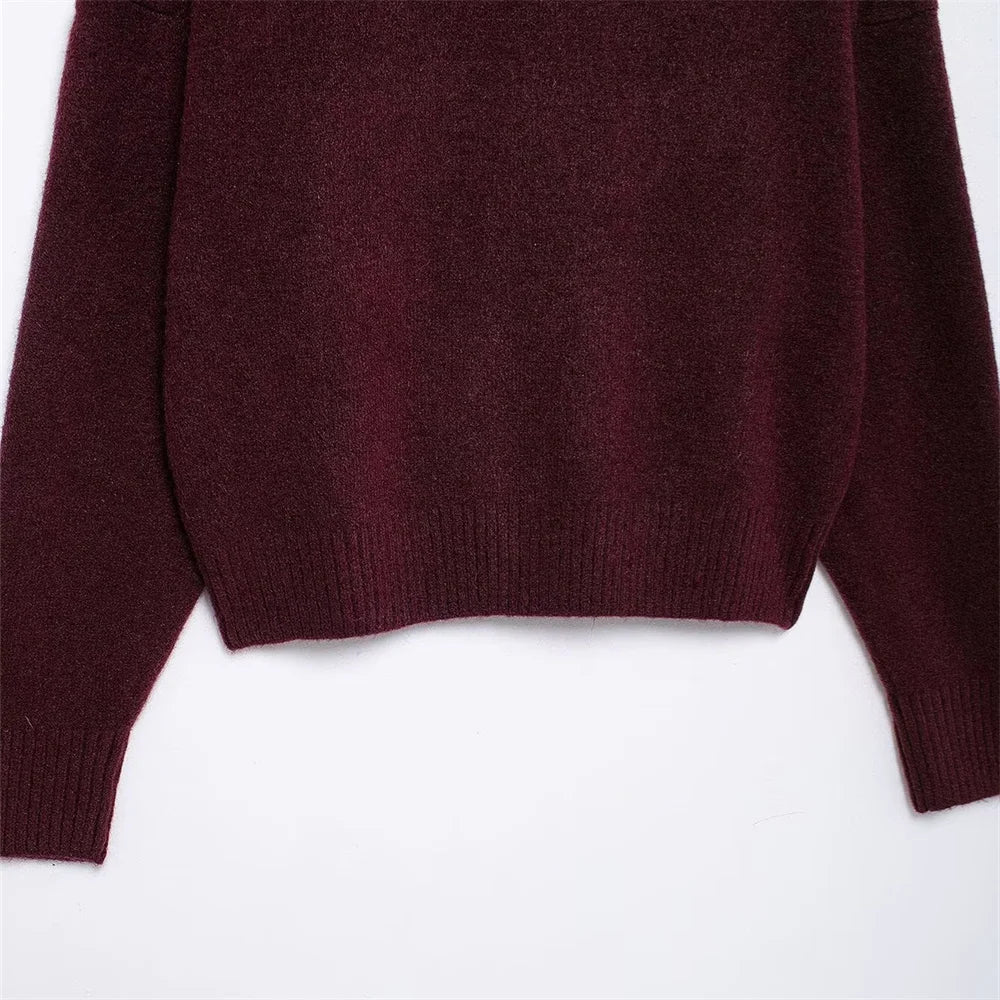Vivian | Burgunderfarbener Pullover mit hohem Kragen 