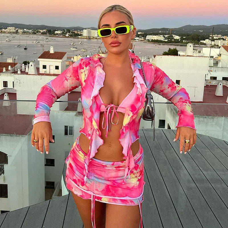 Conjunto de 2 piezas con estampado tie dye para mujer de Hugcitar