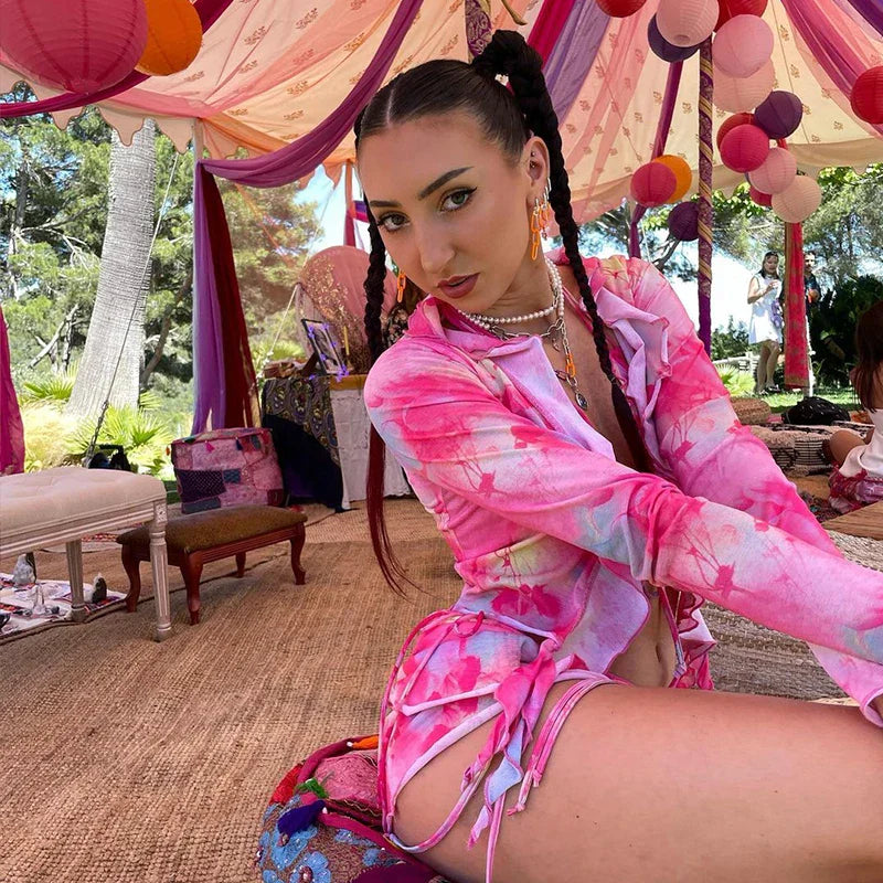 Conjunto de 2 piezas con estampado tie dye para mujer de Hugcitar