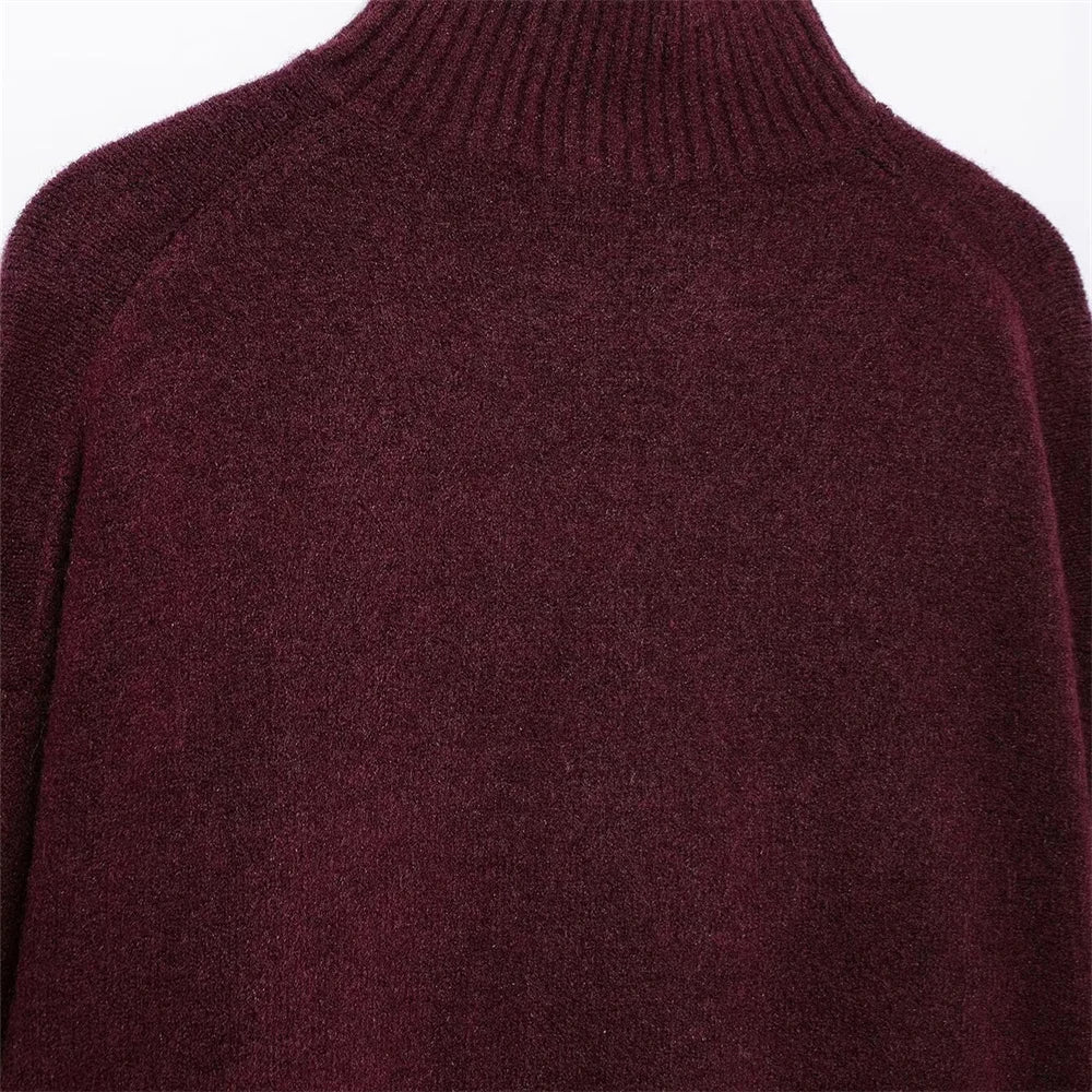 Vivian | Burgunderfarbener Pullover mit hohem Kragen 