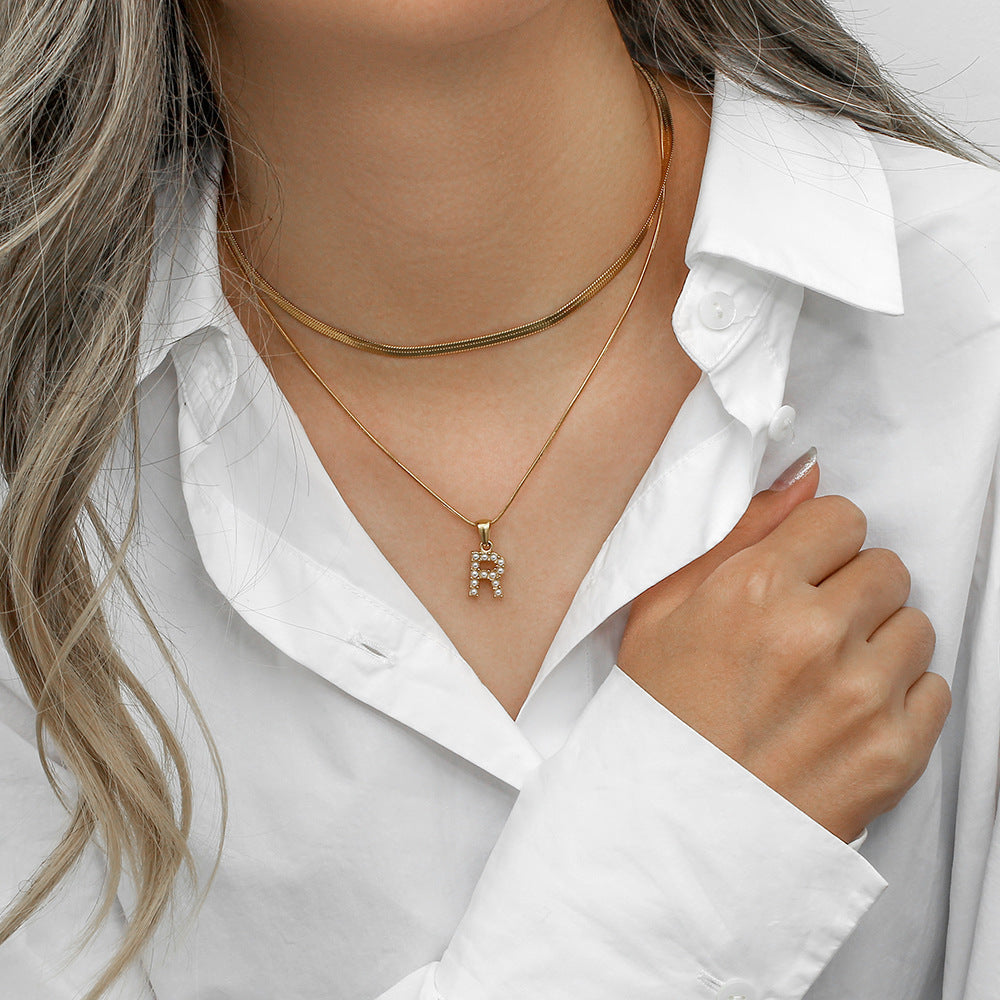 Layered Pearl Initial Letter Necklace